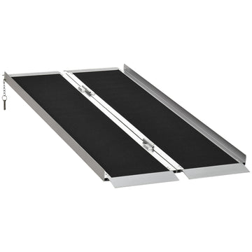 Homcom 5' Aluminum Portable Wheelchair Ramp For Home, Steps, Doorways, Folding Handicap Ramp, Skidproof Carpeted Threshold Ramp With Durability For Strong Load Bearing, Carrying Handle Black Aluminum