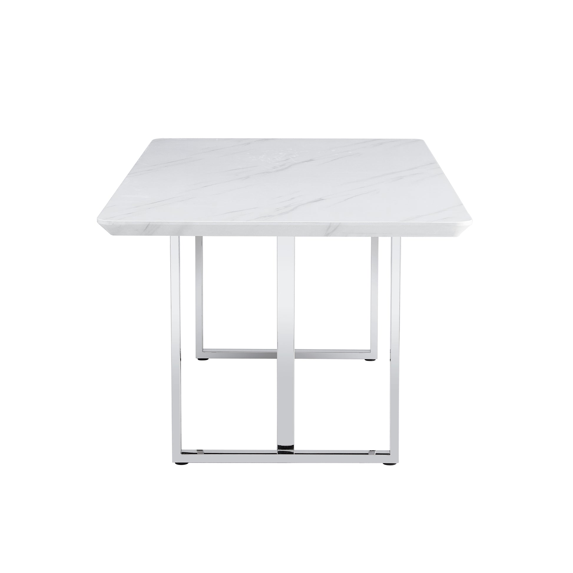 A Modern, Minimalist And Luxurious White Rectangular With A Patterned Dining Table. Mdf Table And Stainless Steel Frame. Game Table. Used For Restaurants And Living Rooms 78.7"*39.3"*30" White Mdf