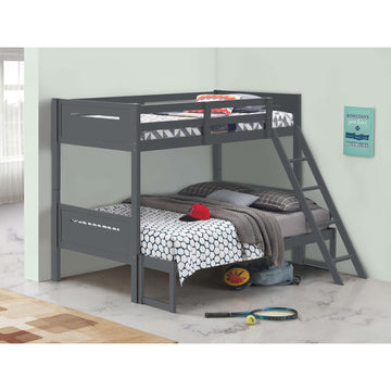 Grey Twin Full Bunk Bed With Built In Ladder Grey Wood Gray Bedroom Transitional Rubberwood Bunk Wood