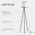 Homcom Modern Tripod Floor Lamp Free Standing Land Lamp W Steel Frame, Footswitch, Fabric Lampshade And E26 Base For Living Room, Bedroom, Office, Black Black Steel