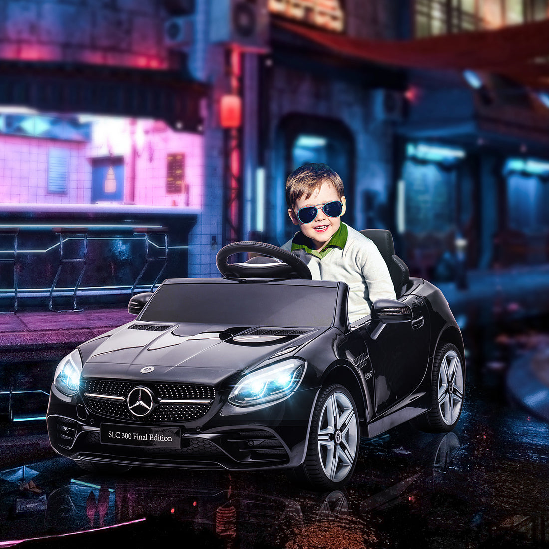 Aosom Mercedes Slc 300 Licensed Kids Electric Car With Remote Control, 12V Battery Powered Kids Ride On Car With Music, Lights, Suspension For 3 6 Years Old, Black Black Steel