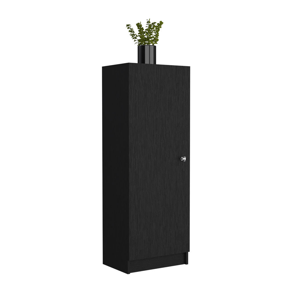 Kitchen Pantry 47" H, One Door Cabinet, Four Interior Shelves, Black Black Particle Board Particle Board