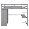 Wood Full Size Loft Bed With Built In Wardrobe, Desk, Storage Shelves And Drawers, Gray Box Spring Not Required Full Gray Wood Bedroom Bed Frame Solid Wood Mdf