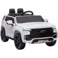 Aosom Chevrolet Tahoe Licensed Kids Ride On Car, 12V Battery Powered Kids Electric Car With Remote Control, Music, Lights, Horn, Suspension For 3 6 Years Old, White White Steel