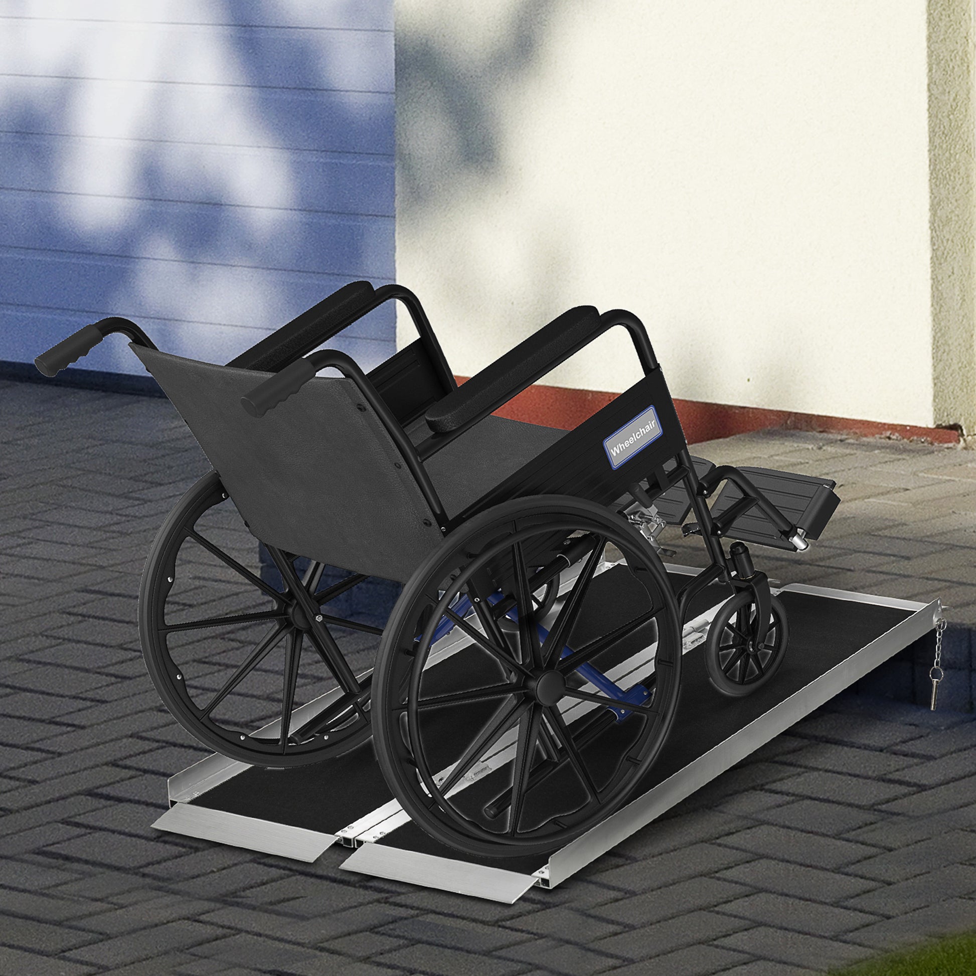 Homcom 5' Aluminum Portable Wheelchair Ramp For Home, Steps, Doorways, Folding Handicap Ramp, Skidproof Carpeted Threshold Ramp With Durability For Strong Load Bearing, Carrying Handle Black Aluminum