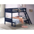 Blue Twin Full Bunk Bed With Built In Ladder Blue Bedroom Transitional Rubberwood Wood