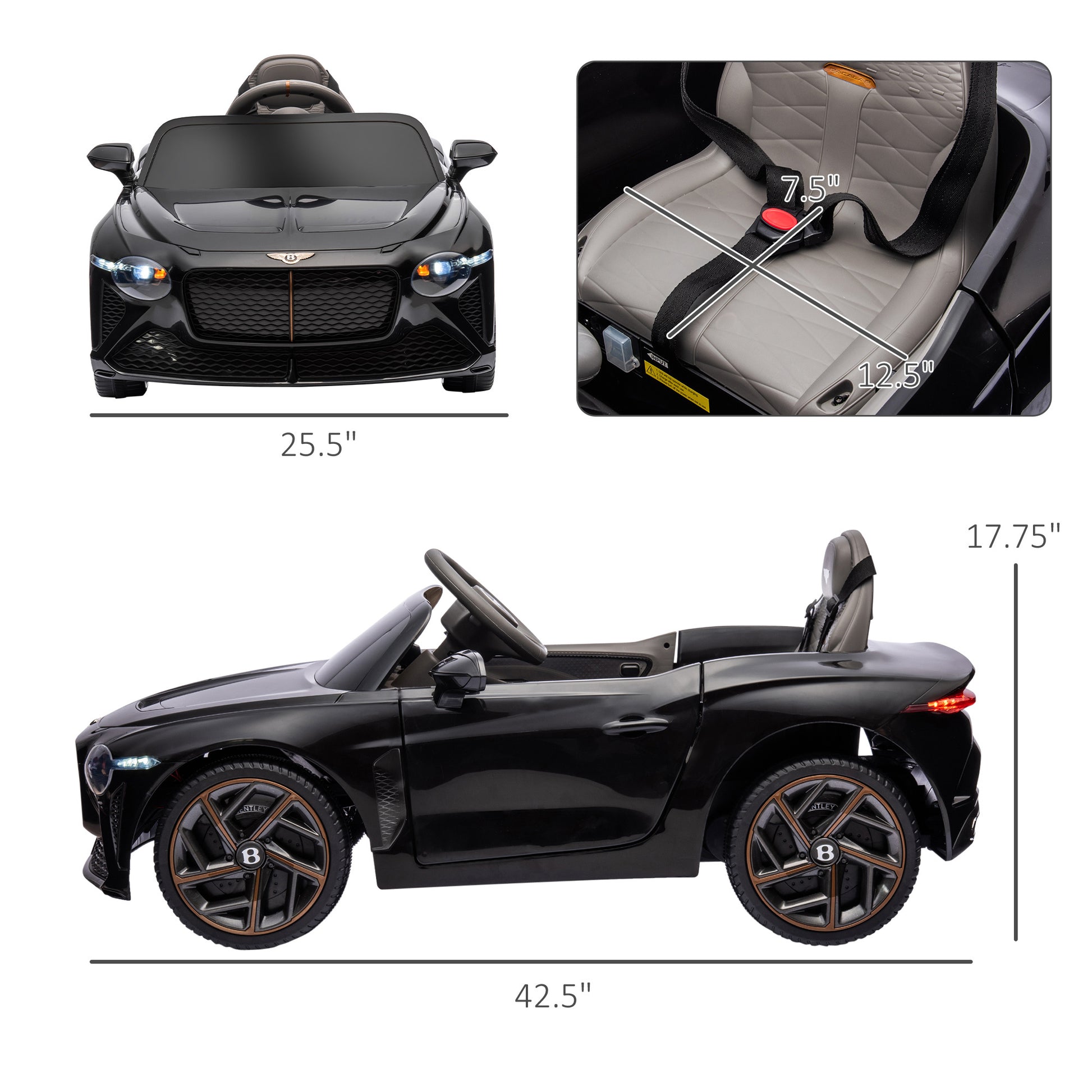 Aosom Bentley Bacalar Licensed Kids Ride On Car With Butterfly Doors, 12V Electric Car For Kids With Remote Control, Suspension System, Horn, Music, Lights, Black Black Steel