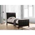 Cappuccino And Black Twin Panel Bed Box Spring Required Twin Brown Wood Bedroom Contemporary,Modern Rubberwood Panel Faux Leather Wood