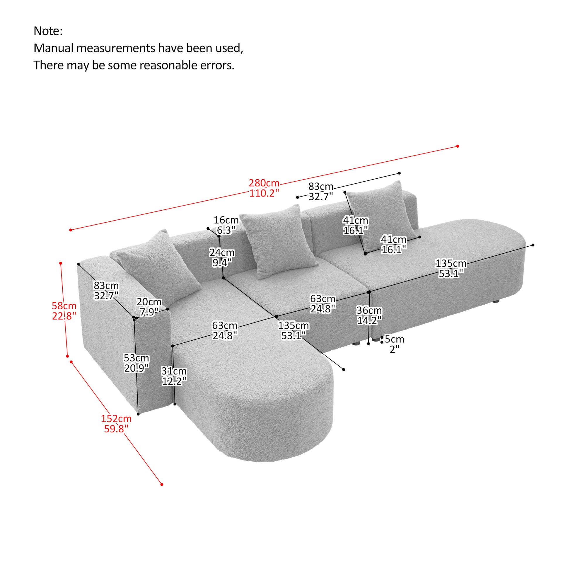 Modern L Shape Boucle Sofa With Curved Seat Facing Left Gray Modern Boucle