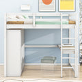 Wood Full Size Loft Bed With Built In Wardrobe, Desk, Storage Shelves And Drawers, White Box Spring Not Required Full White Wood Bedroom Bed Frame Solid Wood Mdf