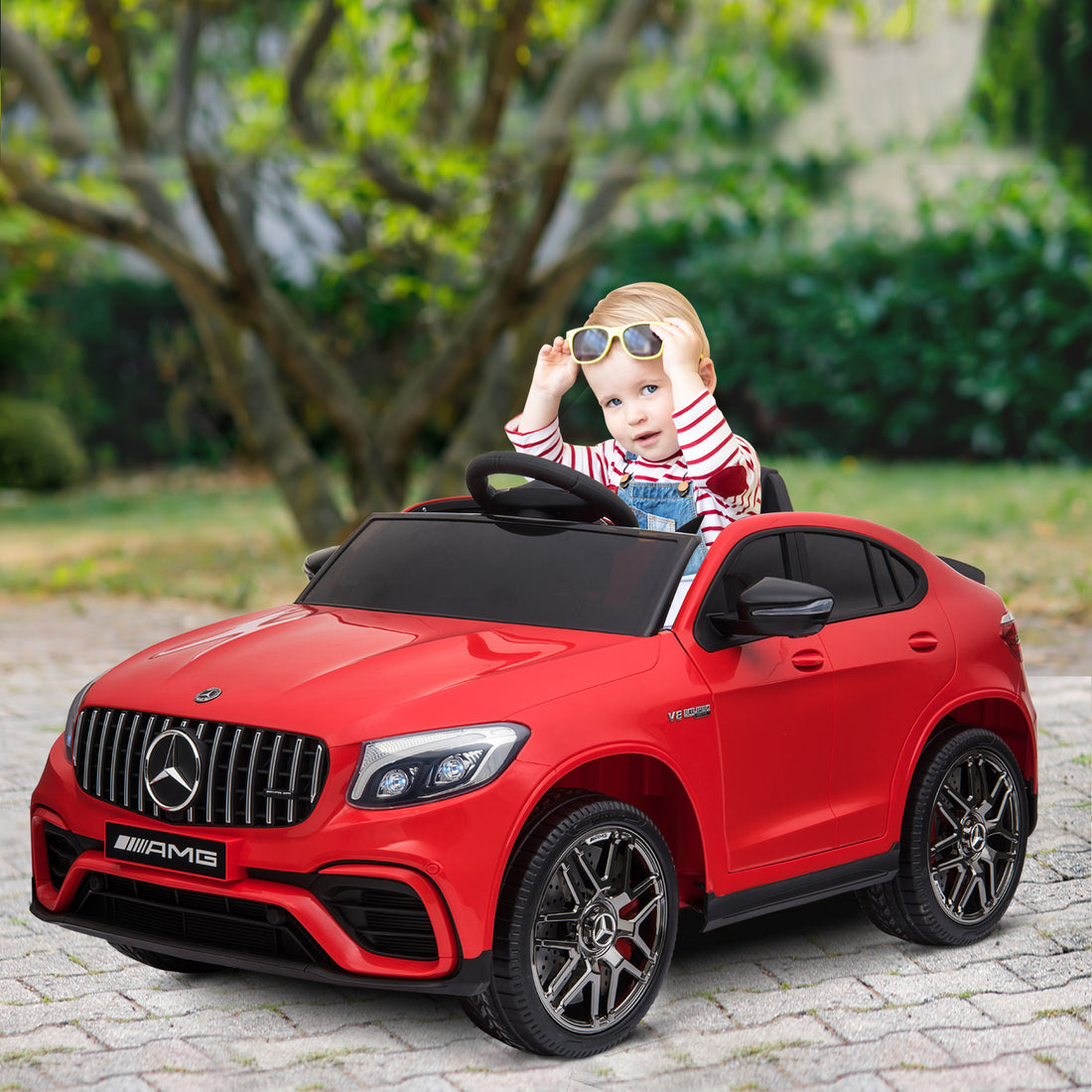 Aosom 12V Toddler Ride On Car With Remote Control, Mercedes Benz Amg Glc63S Coupe, Electric Car With 2 Speed, Mp3 Player, Light, Horn, Songs, Suspension, Red Red Steel