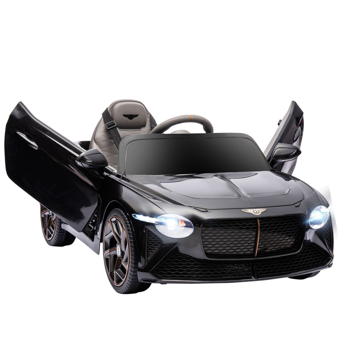 Aosom Bentley Bacalar Licensed Kids Ride On Car With Butterfly Doors, 12V Electric Car For Kids With Remote Control, Suspension System, Horn, Music, Lights, Black Black Steel