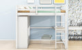 Wood Full Size Loft Bed With Built In Wardrobe, Desk, Storage Shelves And Drawers, White Box Spring Not Required Full White Wood Bedroom Bed Frame Solid Wood Mdf