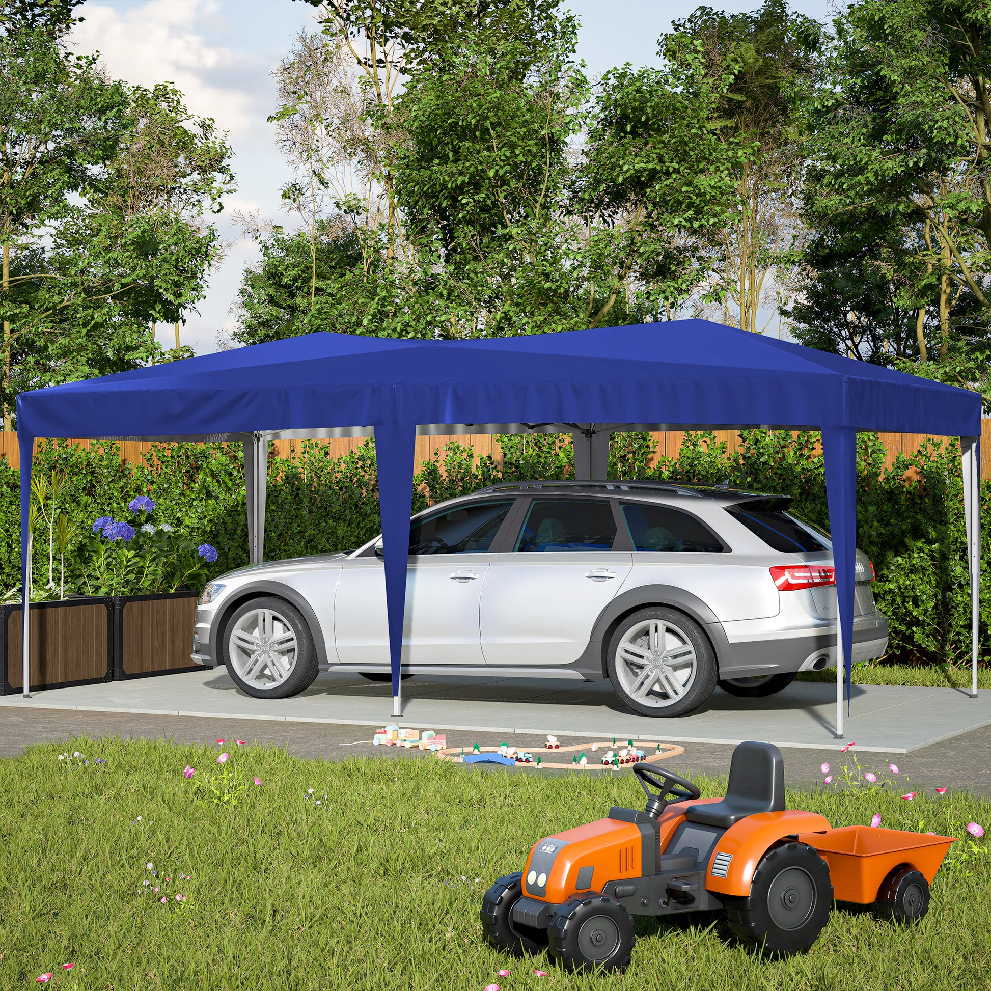 10'X20' Ez Pop Up Canopy Outdoor Portable Party Folding Tent With 6 Removable Sidewalls Carry Bag 6Pcs Weight Bag Beige Blue Blue Metal