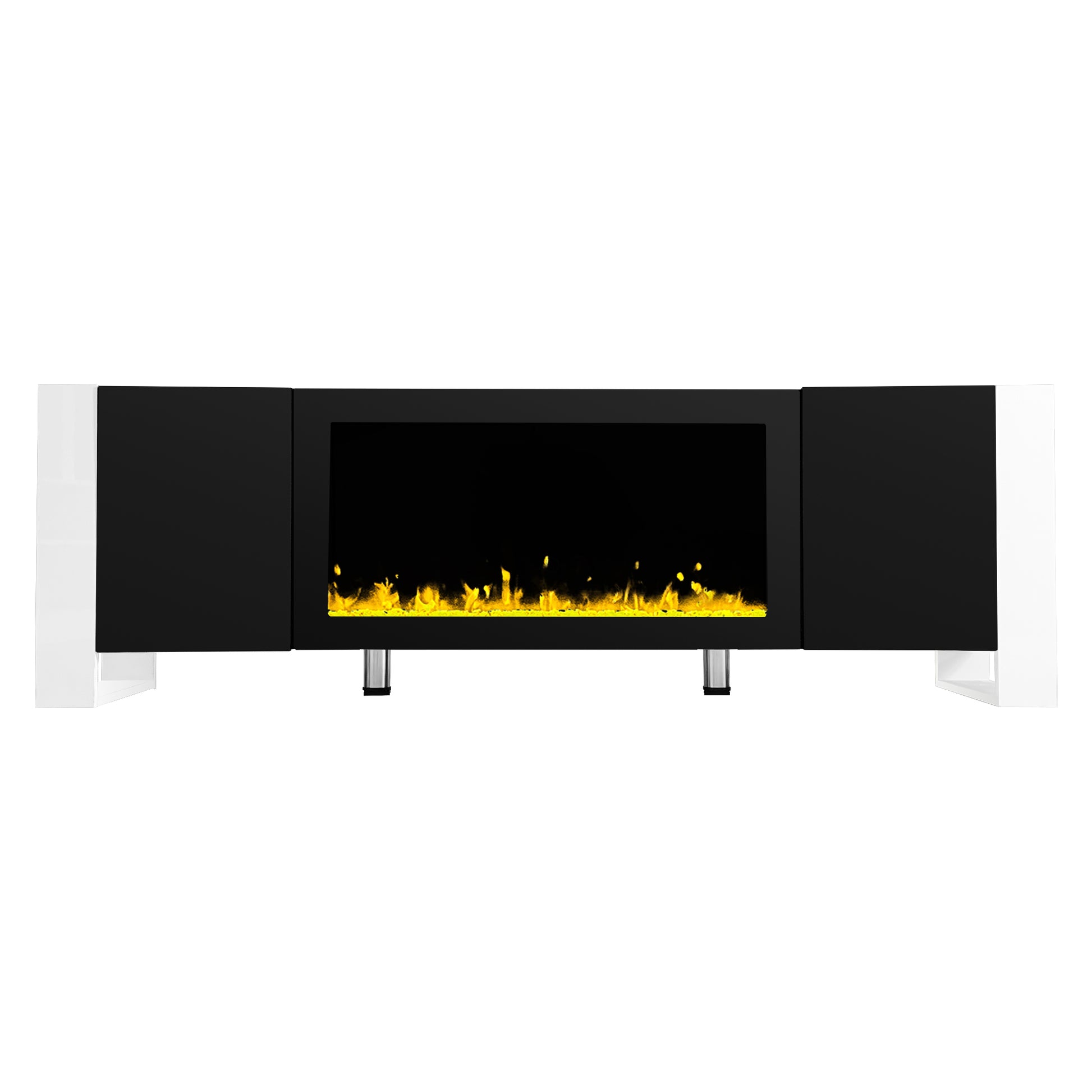 Modern Tv Stand With 34.2" Non Heating Electric Fireplace, High Gloss Entertainment Center With 2 Cabinets, Media Console For Tvs Up To 78", Black Black Primary Living Space 70 79 Inches 70 79 Inches Modern Mdf