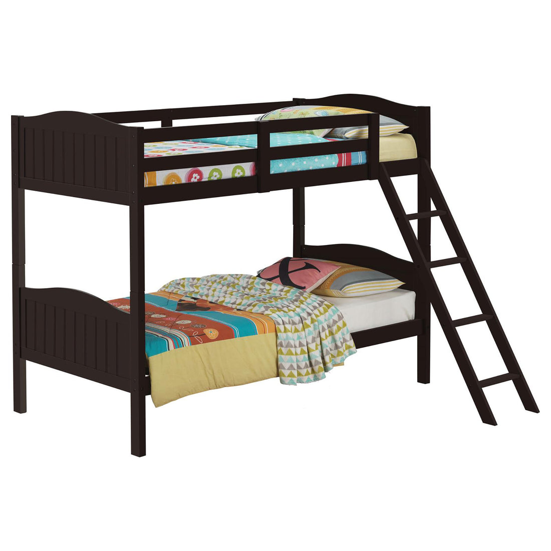 Espresso Twin Twin Bunk Bed With Arched Headboard Twin Brown Wood Espresso Bedroom Transitional Rubberwood Bunk Wood