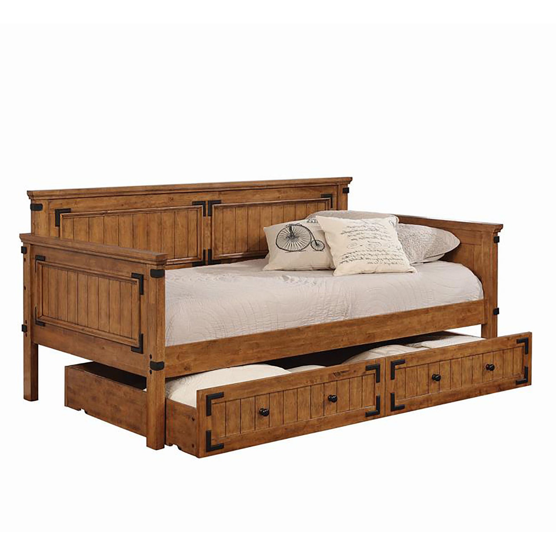 Rustic Honey Twin Daybed Twin Brown Wood Bedroom Farmhouse,Rustic Rubberwood Daybeds Wood