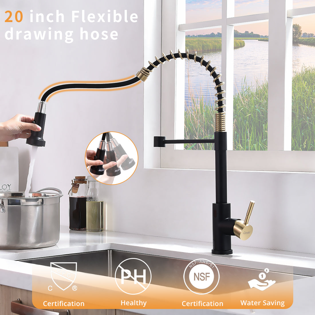 Touchless Kitchen Faucet,Hands Free Automatic Smart Kitchen Faucet Black Smart Kitchen Faucet Black Gold Kitchen Contemporary Ceramic Brass