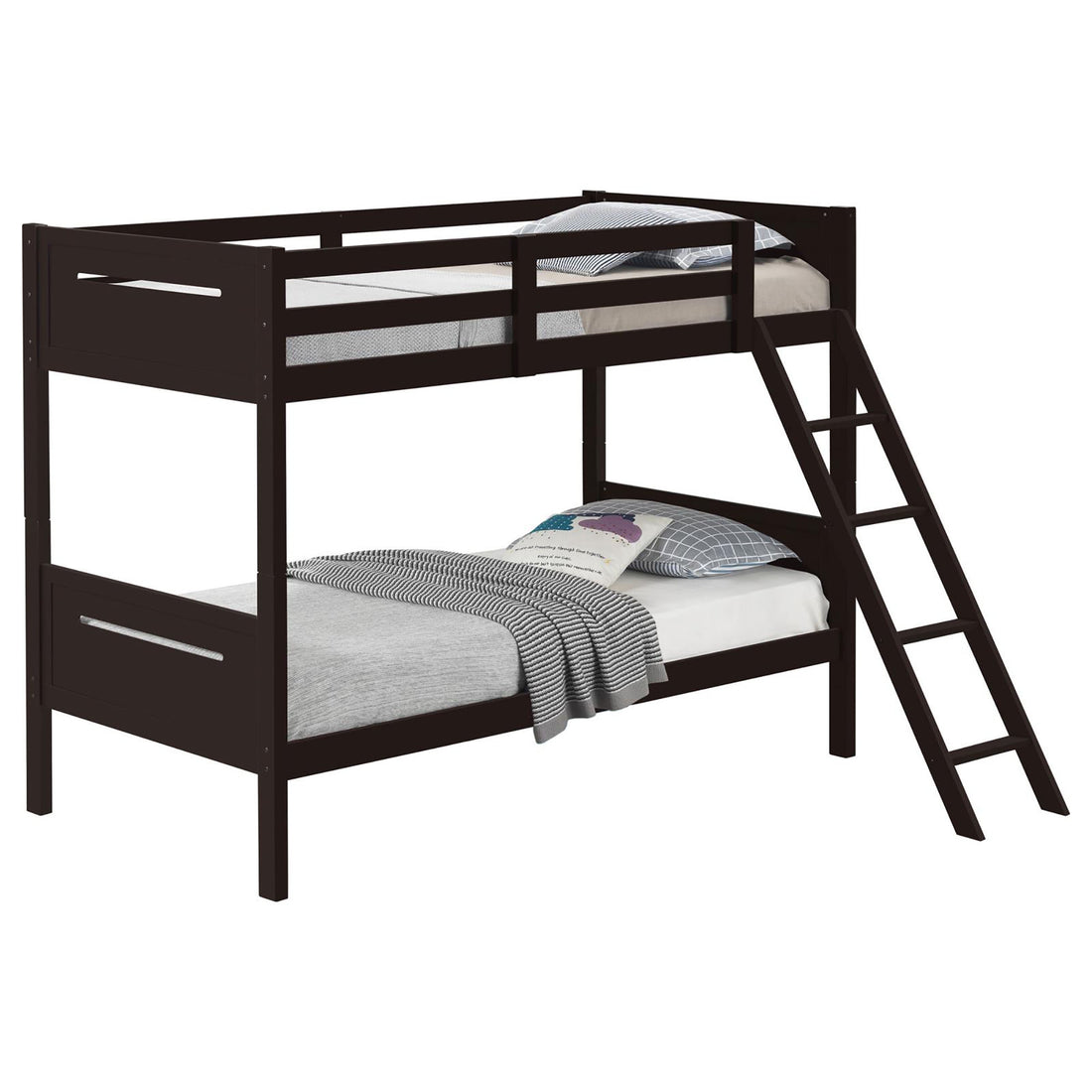 Espresso Twin Twin Bunk Bed With Built In Ladder Twin Brown Wood Espresso Bedroom Transitional Rubberwood Bunk Wood