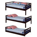 Cappuccino Triple Twin Bunk Bed Twin Brown Wood Bedroom Transitional Pine Bunk Wood