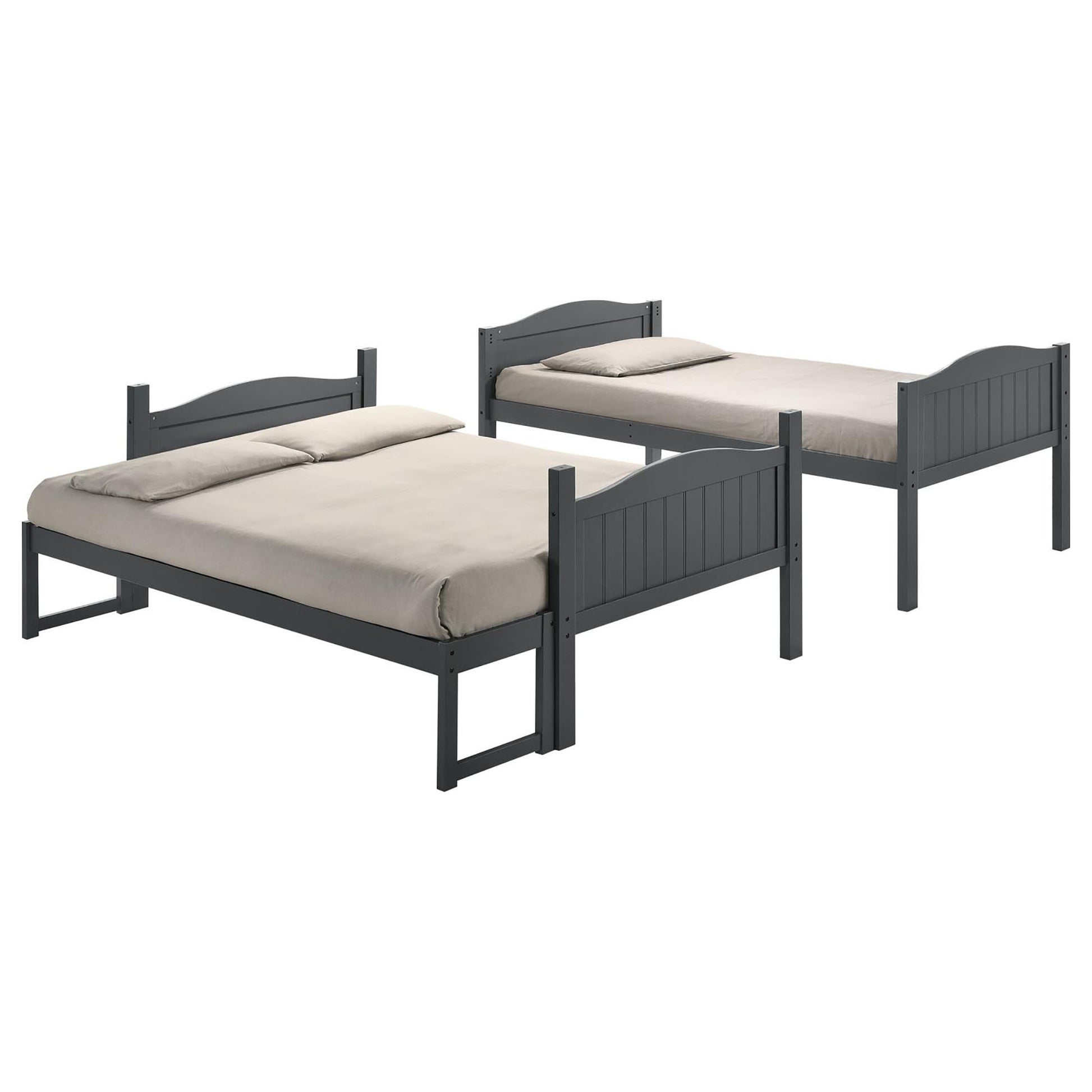 Grey Twin Full Bunk Bed With Arched Headboard Grey Wood Gray Bedroom Transitional Rubberwood Bunk Wood