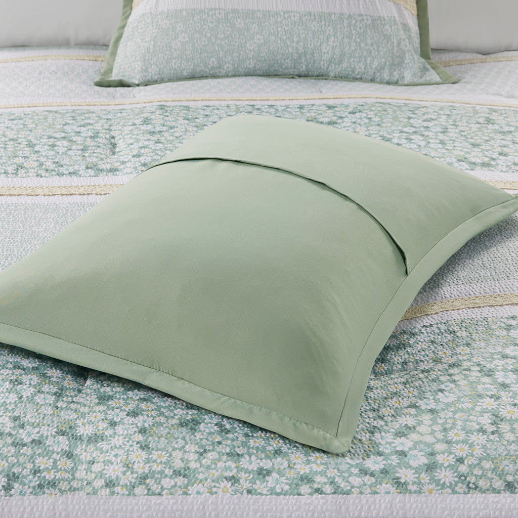 5 Piece Seersucker Comforter Set With Throw Pillows Green Polyester