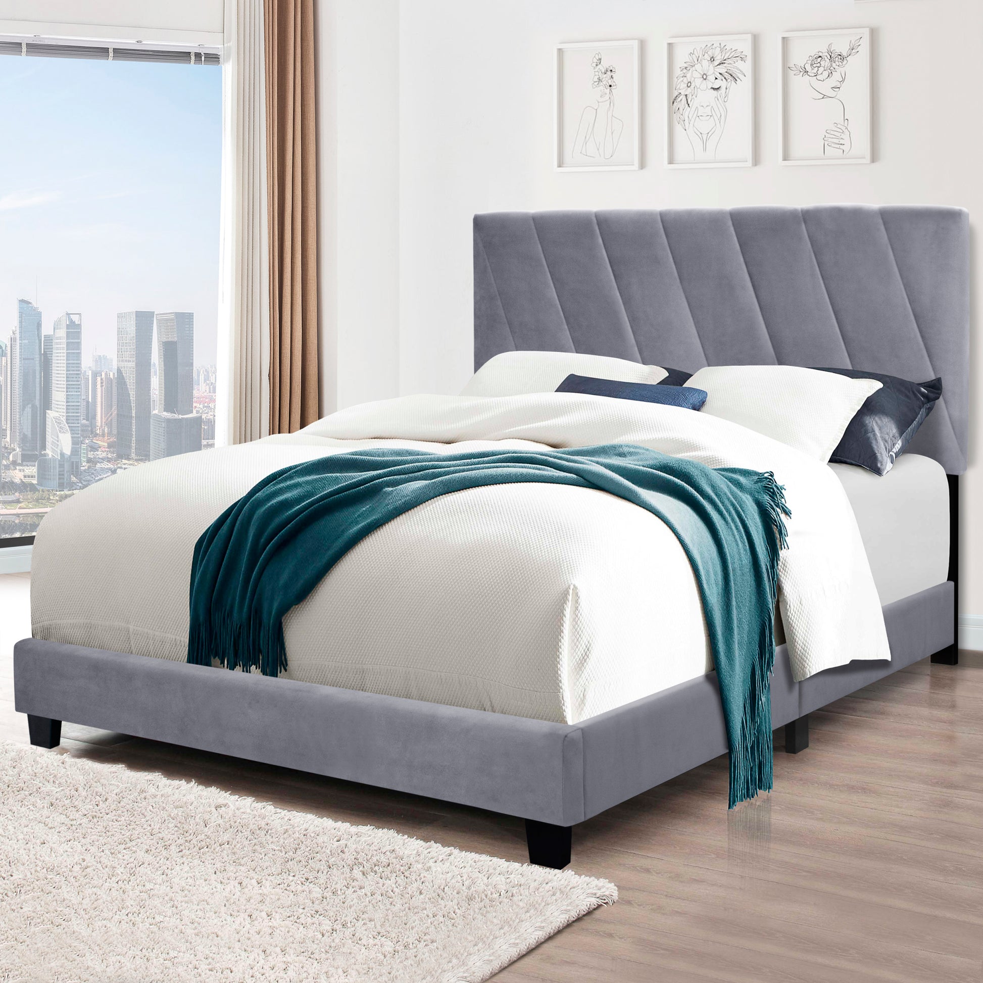 Gray Queen Size Adjustable Upholstered Bed Stain Resistant And Durable, Modern Style Box Spring Not Required Queen Gray Wood Espresso Bedroom Contemporary,Minimalist,Modern,Shabby Chic Rubberwood Adjustable Bedbase Fiber Foam And Polyester Fiber Pad