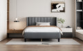 Queen Size Upholstered Platform Bed Frame With Headboard, Mattress Foundation, Wood Slat Support, Quiet, No Box Spring Needed, Easy To Assemble Light Grey Light Gray Wood
