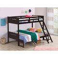 Espresso Twin Full Bunk Bed With Built In Ladder Brown Wood Espresso Bedroom Transitional Rubberwood Bunk Wood