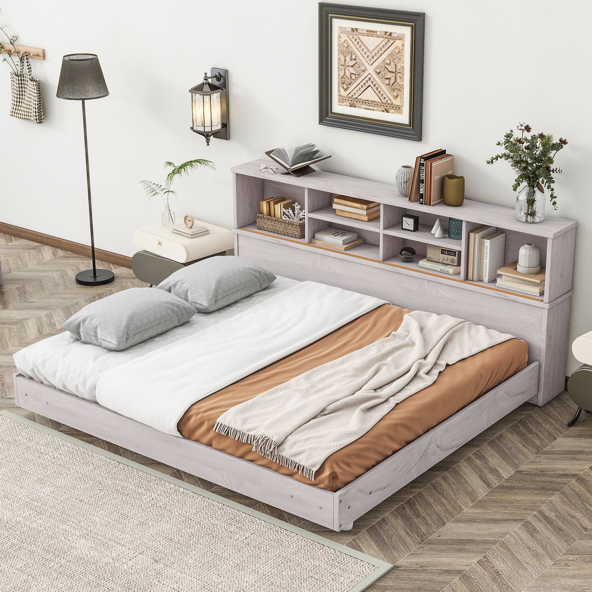 Full Size Daybed Frame With Storage Bookcases,White Oak White Oak Solid Wood Mdf