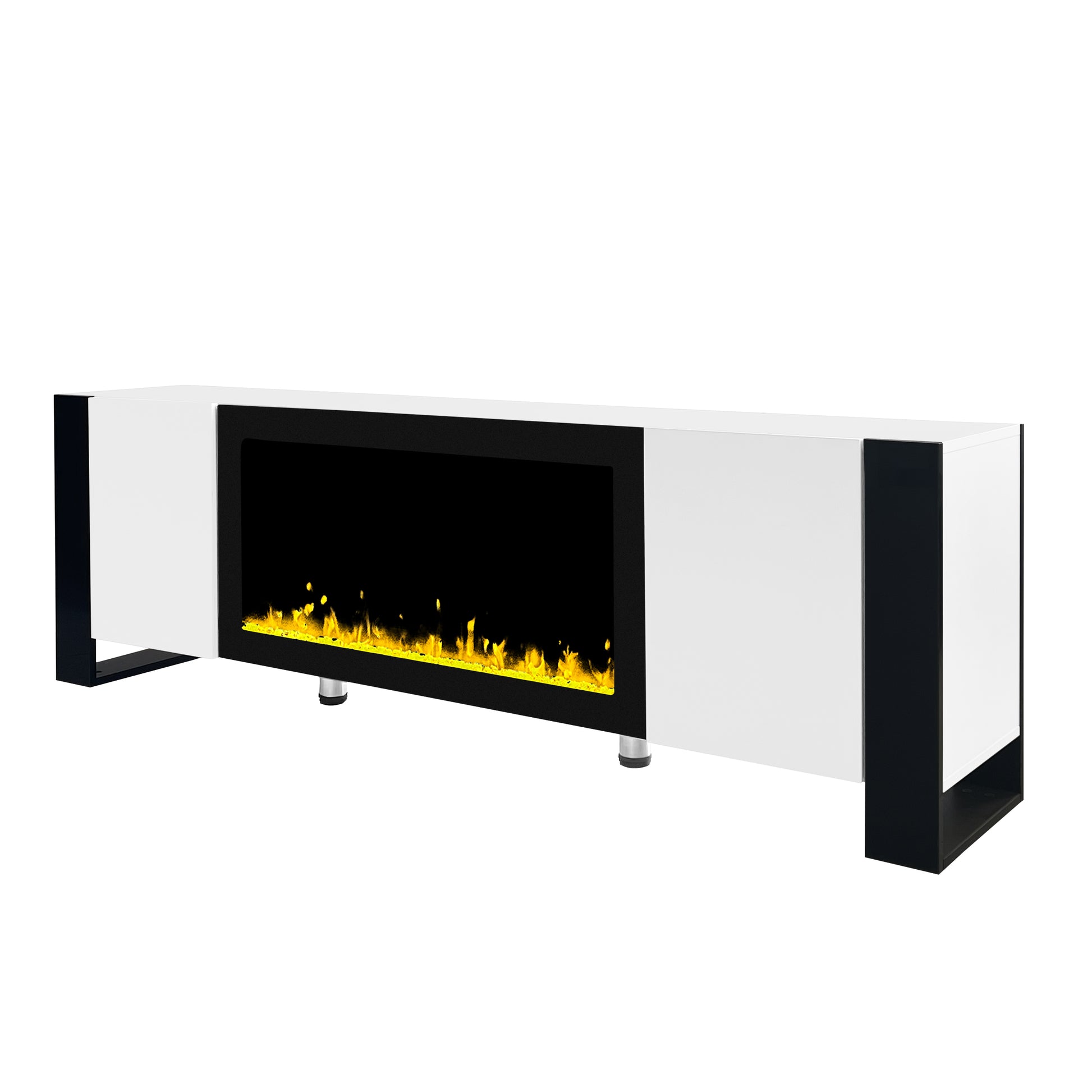 Modern Tv Stand With 34.2" Non Heating Electric Fireplace, High Gloss Entertainment Center With 2 Cabinets, Media Console For Tvs Up To 78", White White Primary Living Space 70 79 Inches 70 79 Inches Modern Mdf