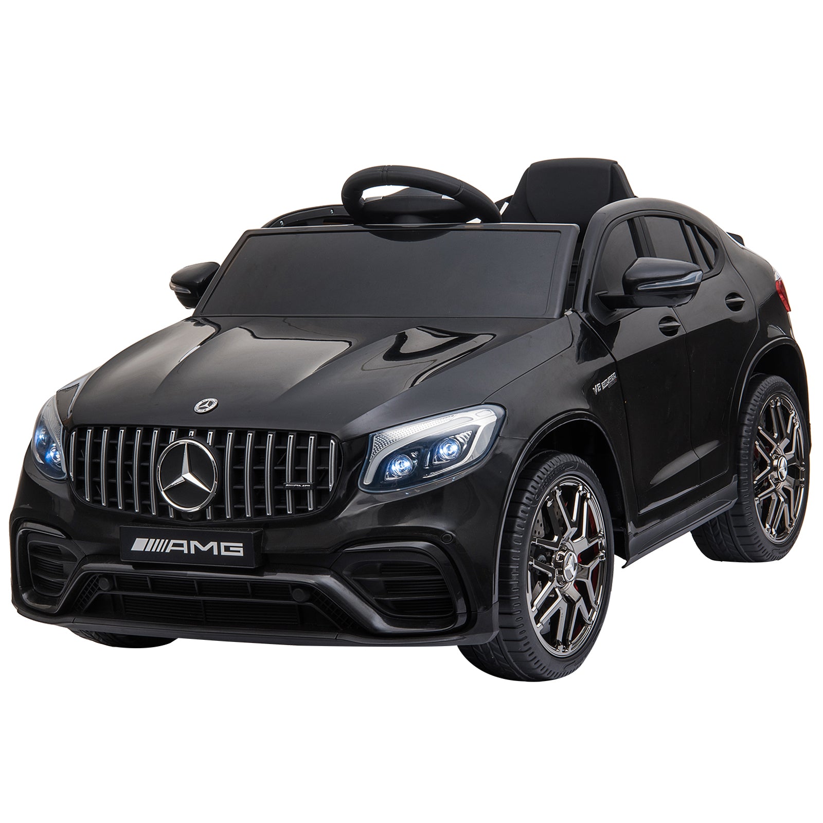 Aosom 12V Toddler Ride On Car With Remote Control, Mercedes Benz Amg Glc63S Coupe, Electric Car With 2 Speed, Mp3 Player, Light, Horn, Songs, Suspension, Black Black Steel