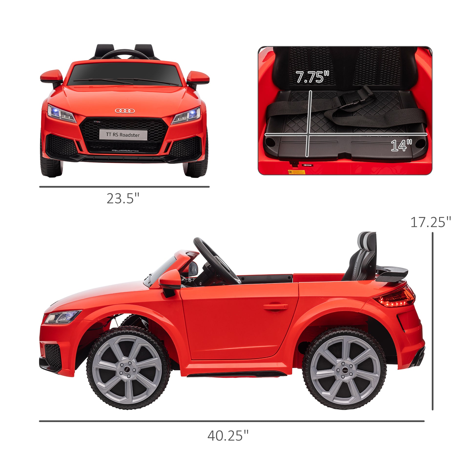 Aosom 6V Kids Electric Ride On Car, Licensed Audi Tt Rs With Suspension System And Remote Control, Horn, 5 Songs, Lights, Mp3 Player, Red Red Steel