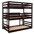 Cappuccino Triple Twin Bunk Bed Twin Brown Wood Bedroom Transitional Pine Bunk Wood