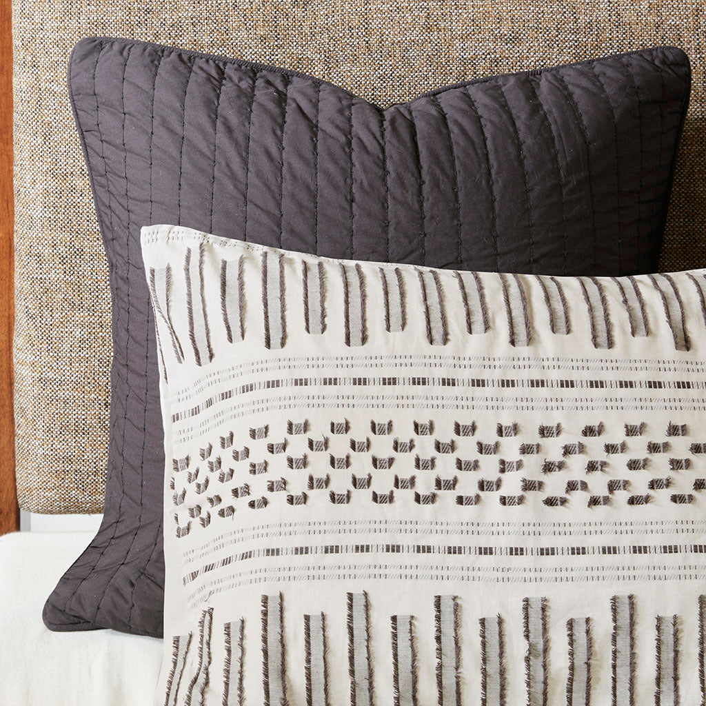 Cotton Jacquard Duvet Cover Mini Set King Ivory Charcoal Cotton