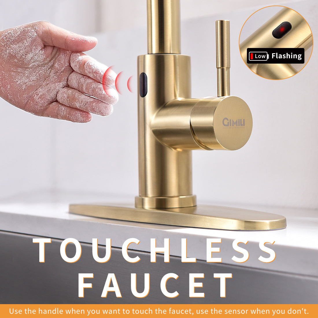 Touchless Kitchen Faucet,Hands Free Automatic Smart Kitchen Faucet Brushed Nickel Gold Smart Kitchen Faucet Brushed Gold Kitchen Contemporary Ceramic Brass