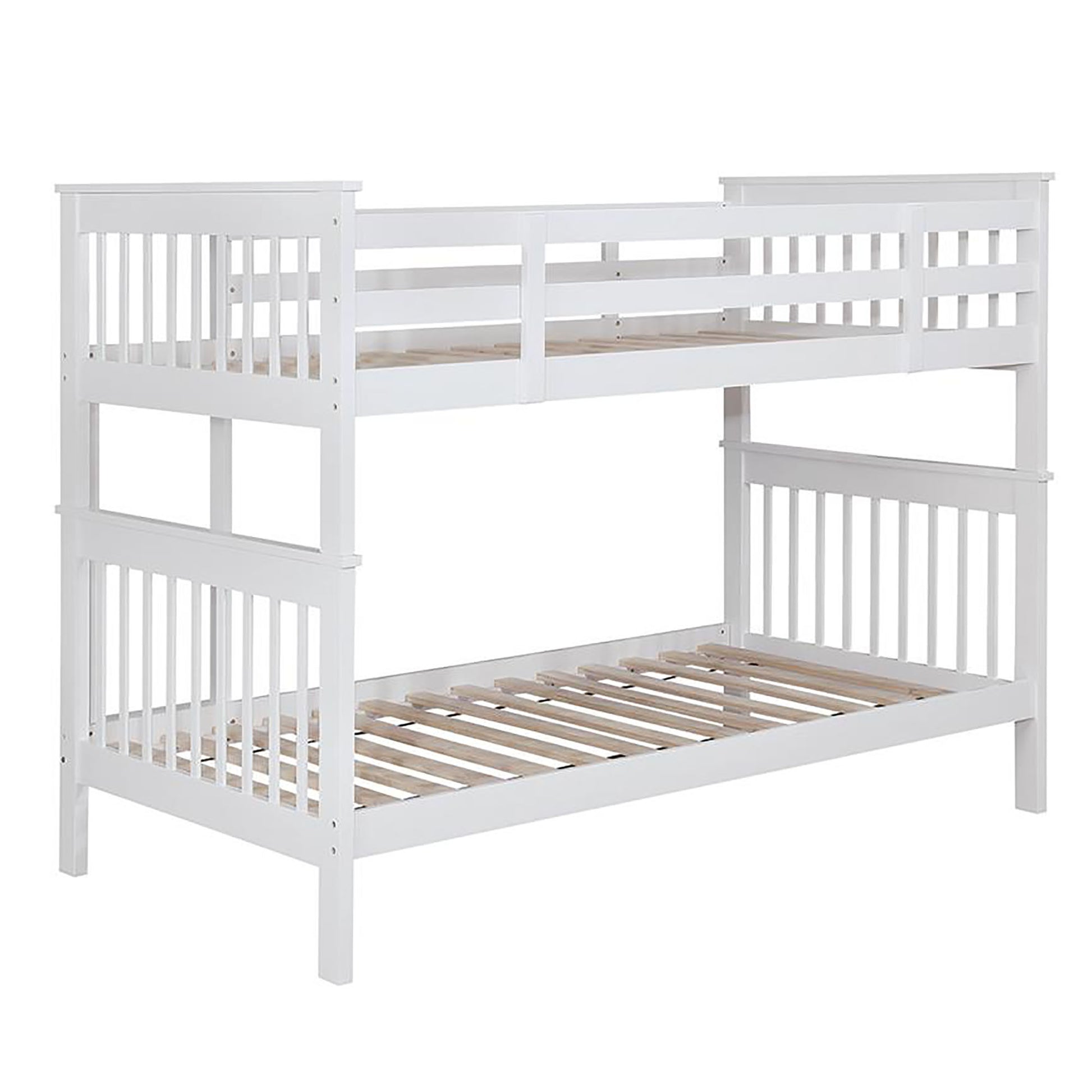 White Slatted Headboard Twin Twin Bunk Bed Twin White Wood White Bedroom Transitional Pine Kids Wood