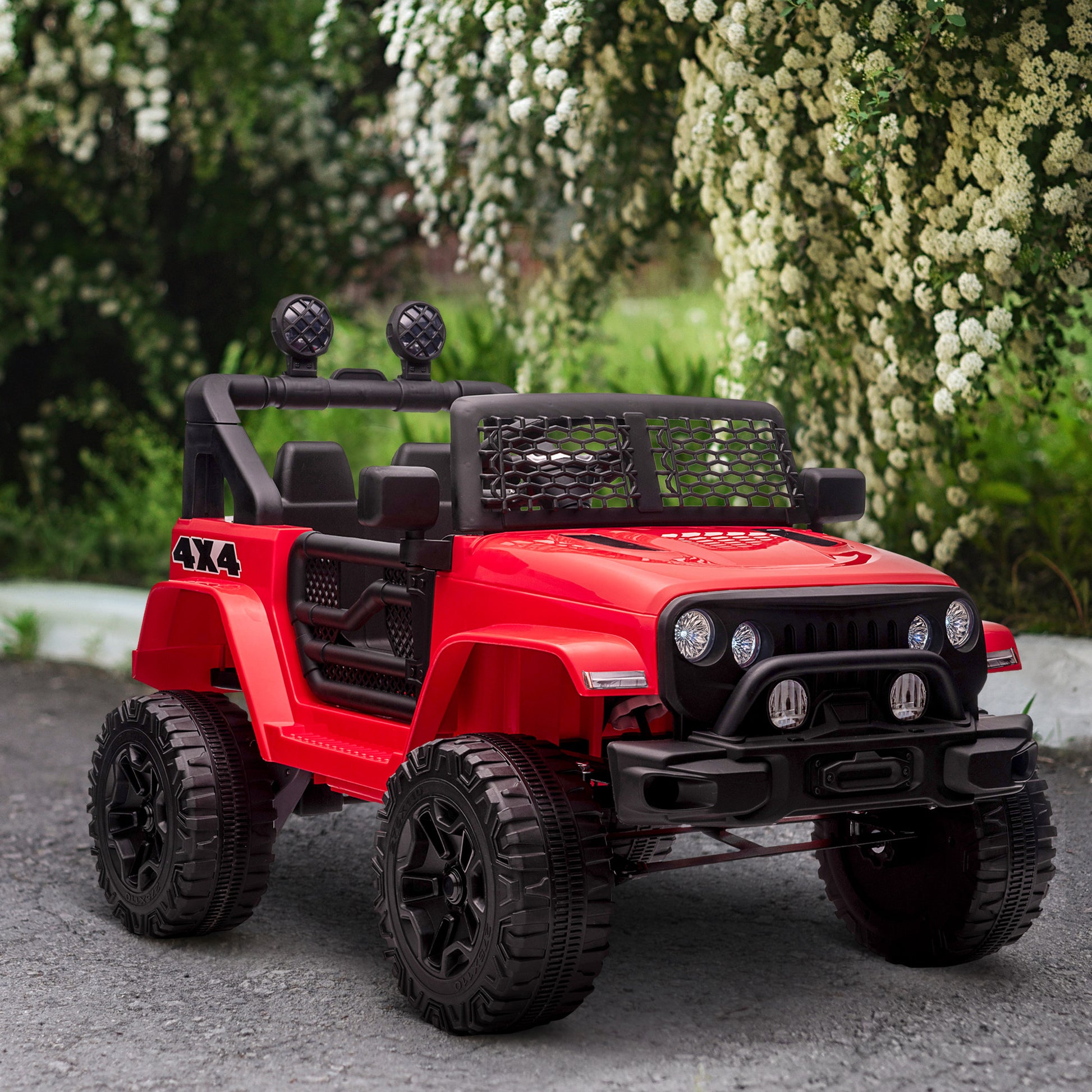 Aosom 12V Kids Ride On Truck With Parent Remote Control, Electric Battery Powered Toy Car With Spring Suspension, Adjustable Speed, Led Lights And Horn, Red Red Steel