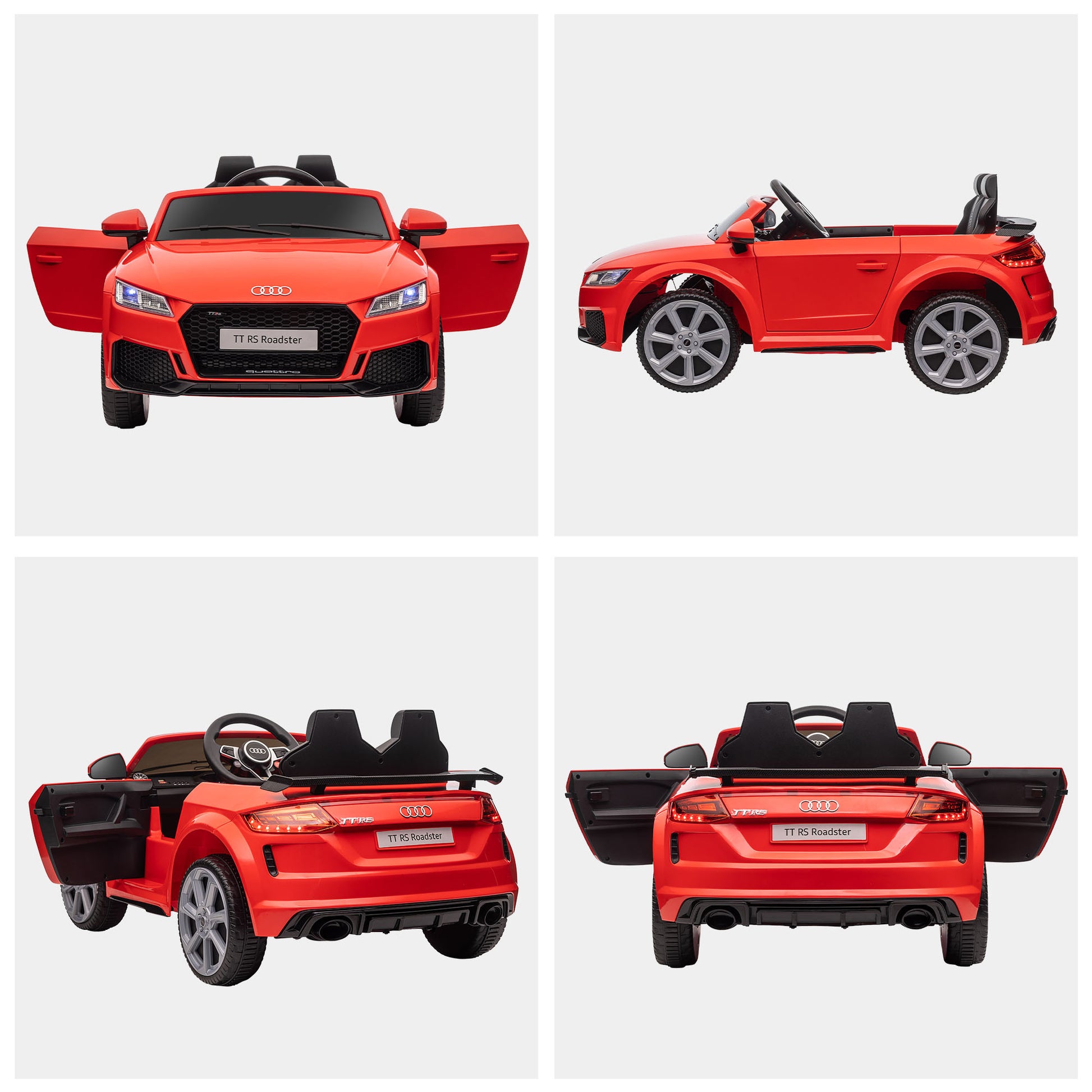 Aosom 6V Kids Electric Ride On Car, Licensed Audi Tt Rs With Suspension System And Remote Control, Horn, 5 Songs, Lights, Mp3 Player, Red Red Steel