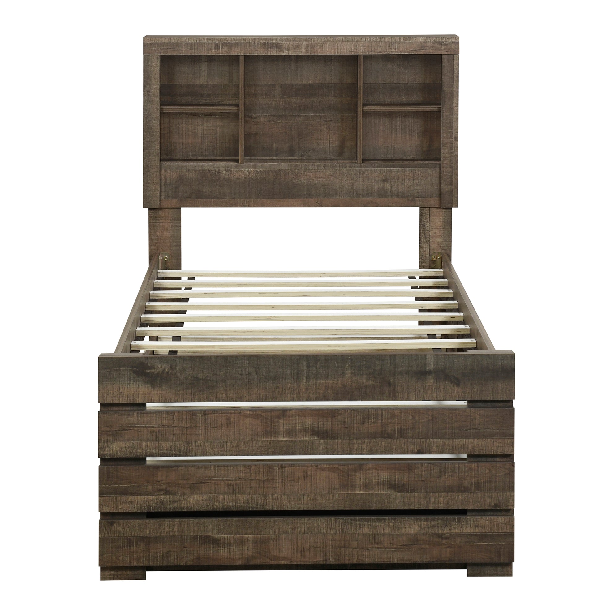 2 Pieces Bedroom Sets Farmhouse Style Twin Size Bookcase Captain Bed And Nightstand, Rustic Brown Twin Rustic Brown Bed Included,Nightstand Included Plywood