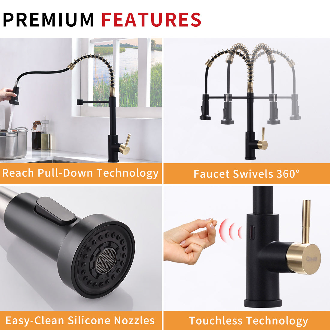 Touchless Kitchen Faucet,Hands Free Automatic Smart Kitchen Faucet Black Smart Kitchen Faucet Black Gold Kitchen Contemporary Ceramic Brass