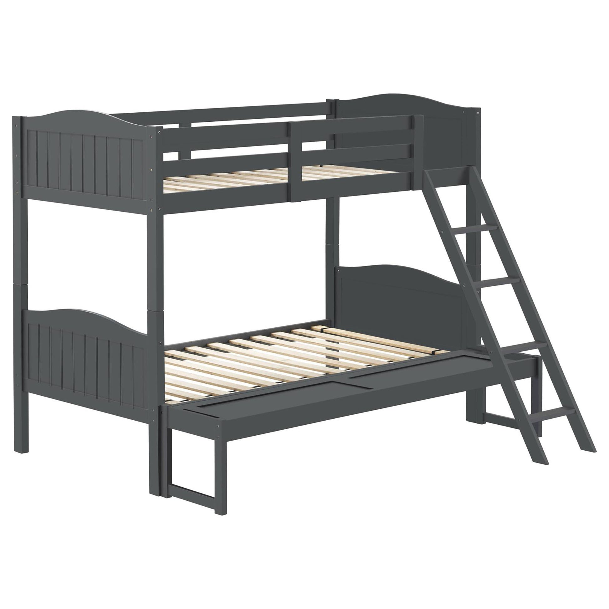 Grey Twin Full Bunk Bed With Arched Headboard Grey Wood Gray Bedroom Transitional Rubberwood Bunk Wood