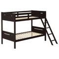 Espresso Twin Twin Bunk Bed With Built In Ladder Twin Brown Wood Espresso Bedroom Transitional Rubberwood Bunk Wood