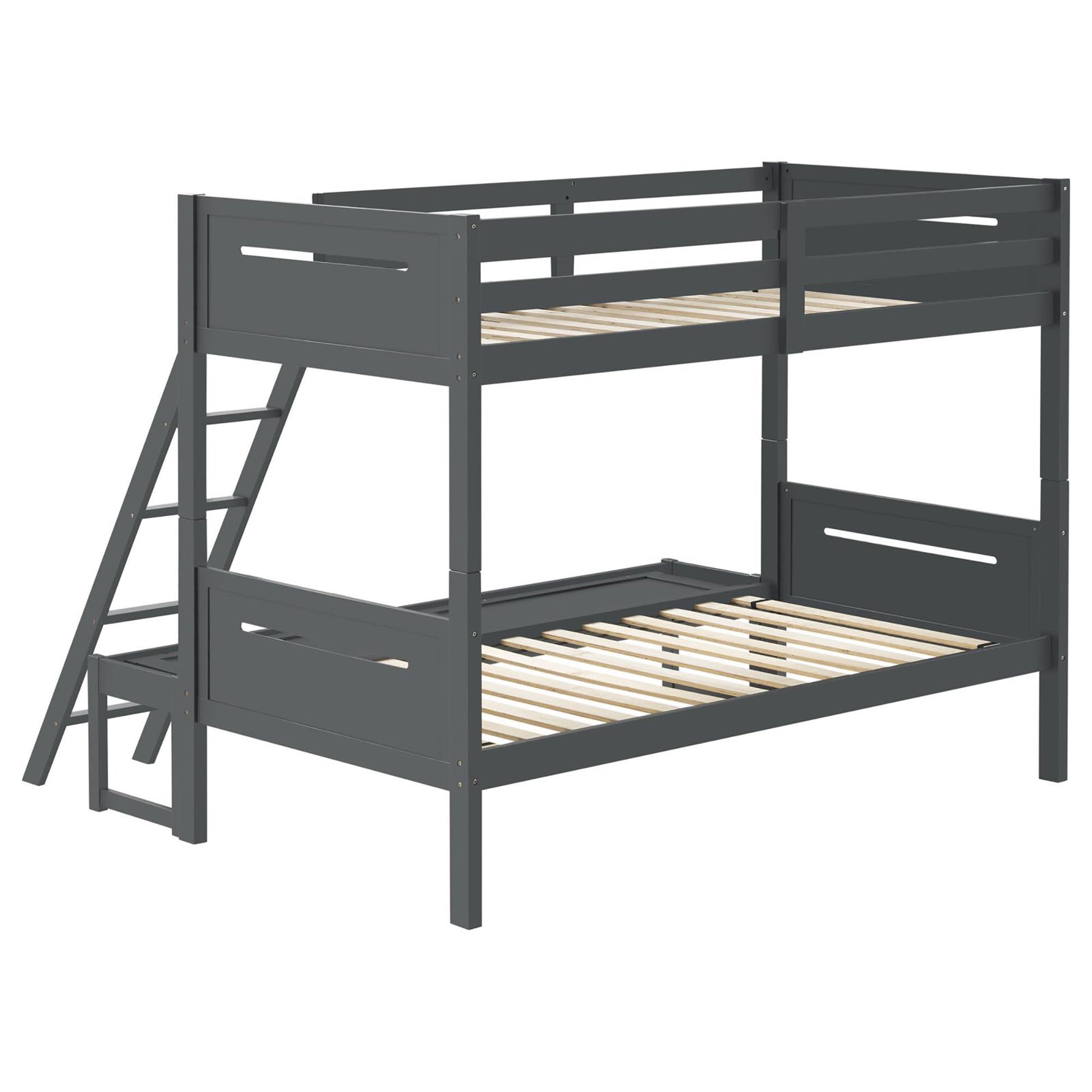 Grey Twin Full Bunk Bed With Built In Ladder Grey Wood Gray Bedroom Transitional Rubberwood Bunk Wood