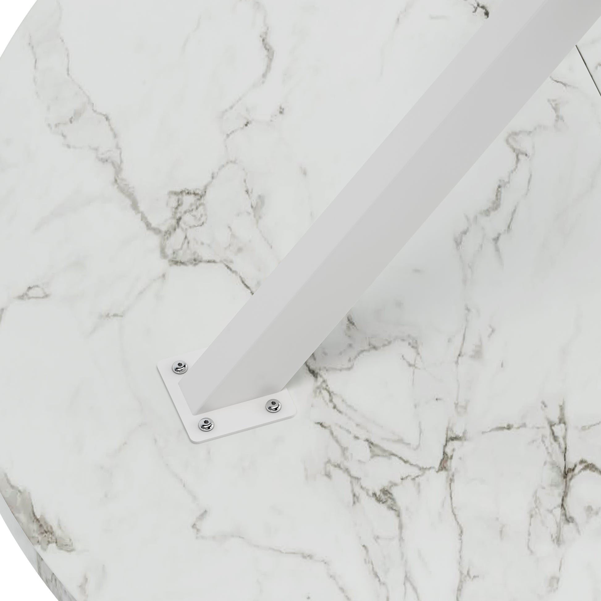 31.5'' Modern Cross Leg Round Dining Table, White Marble Top Occasional Table, Two Piece Removable Top, Matte Finish Iron Legs White Mdf Metal