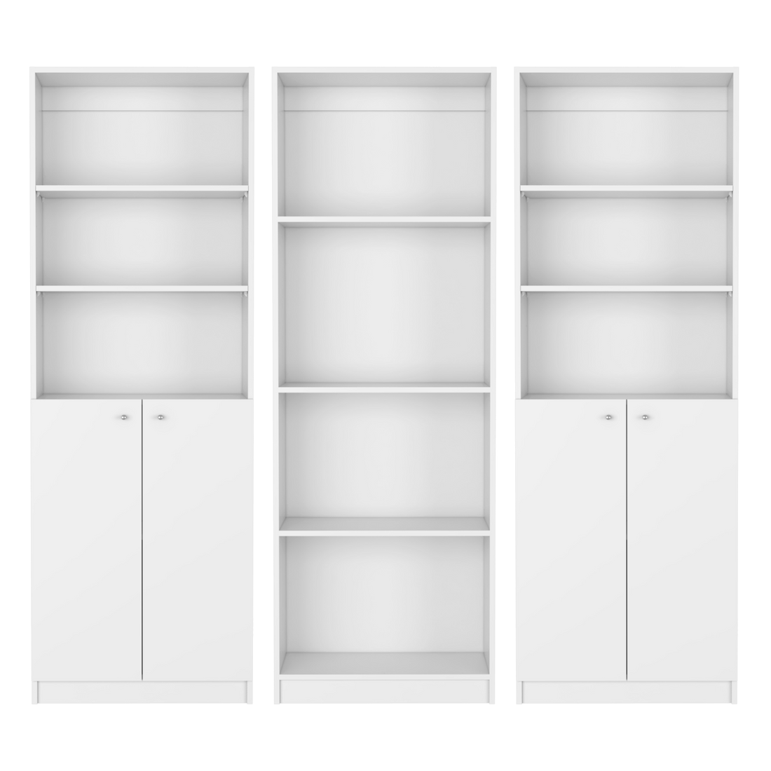 Emery 3 Piece Living Room Set With 3 Bookcases, White White Particle Board Engineered Wood