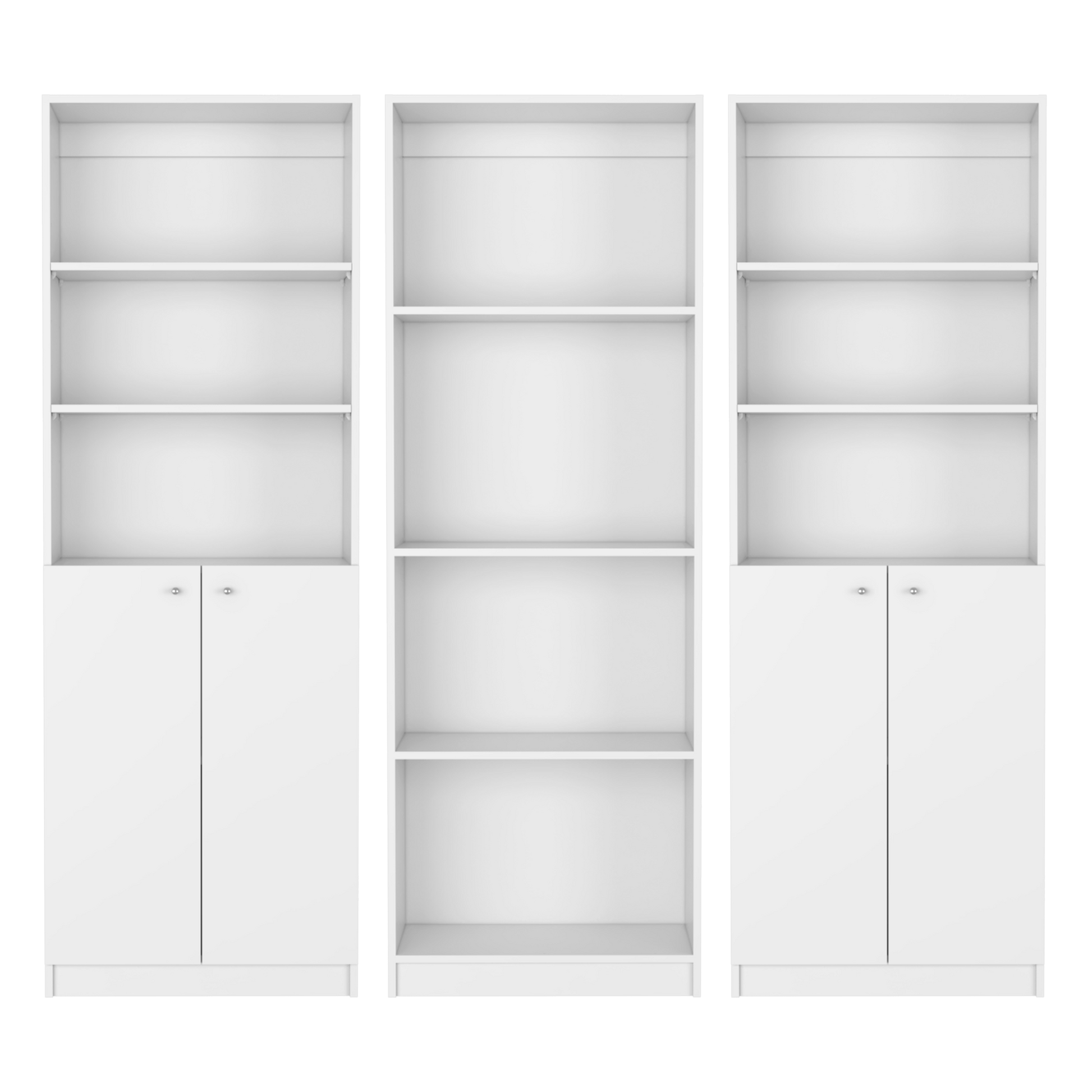 Emery 3 Piece Living Room Set With 3 Bookcases, White White Particle Board Engineered Wood