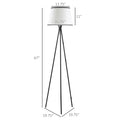 Homcom Modern Tripod Floor Lamp Free Standing Land Lamp W Steel Frame, Footswitch, Fabric Lampshade And E26 Base For Living Room, Bedroom, Office, Black Black Steel