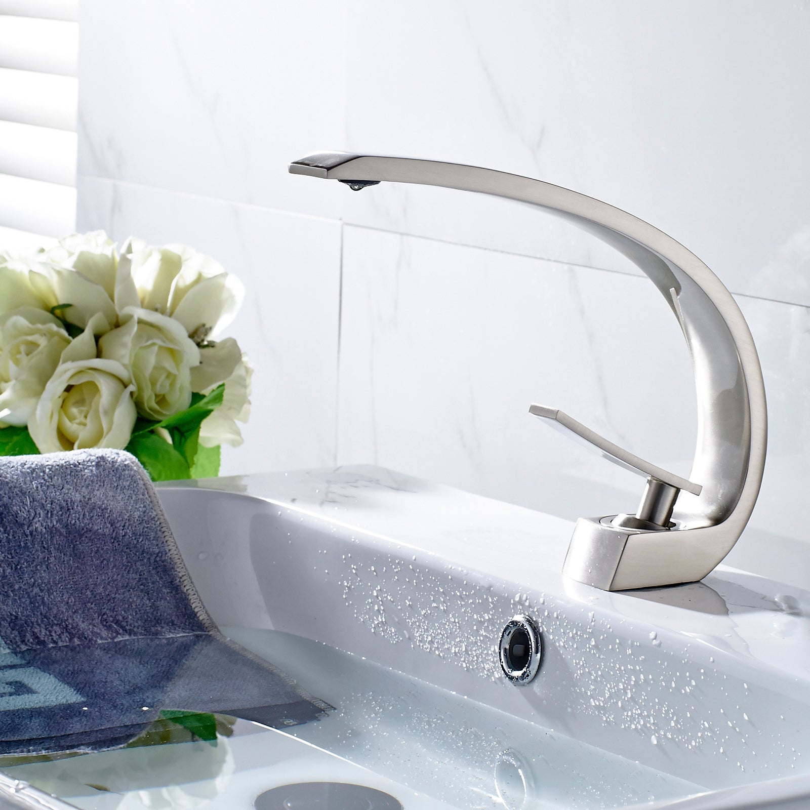 Brushed Nickel Bathroom Faucet,Faucet For Bathroom Sink, Single Hole Bathroom Faucet Modern Single Handle Vanity Basin Faucet Bathroom Joystick Geometric One Brushed Nickel Side Sprayer Deck Mounted Cartridge Valve Single Hole Faucets Nickel Contemporary