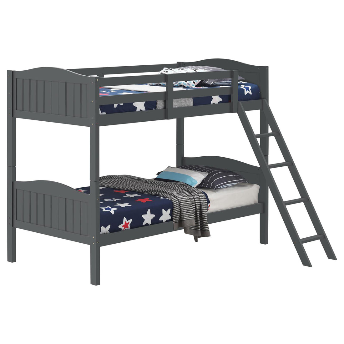 Grey Twin Twin Bunk Bed With Arched Headboard Twin Grey Wood Gray Bedroom Transitional Rubberwood Bunk Wood